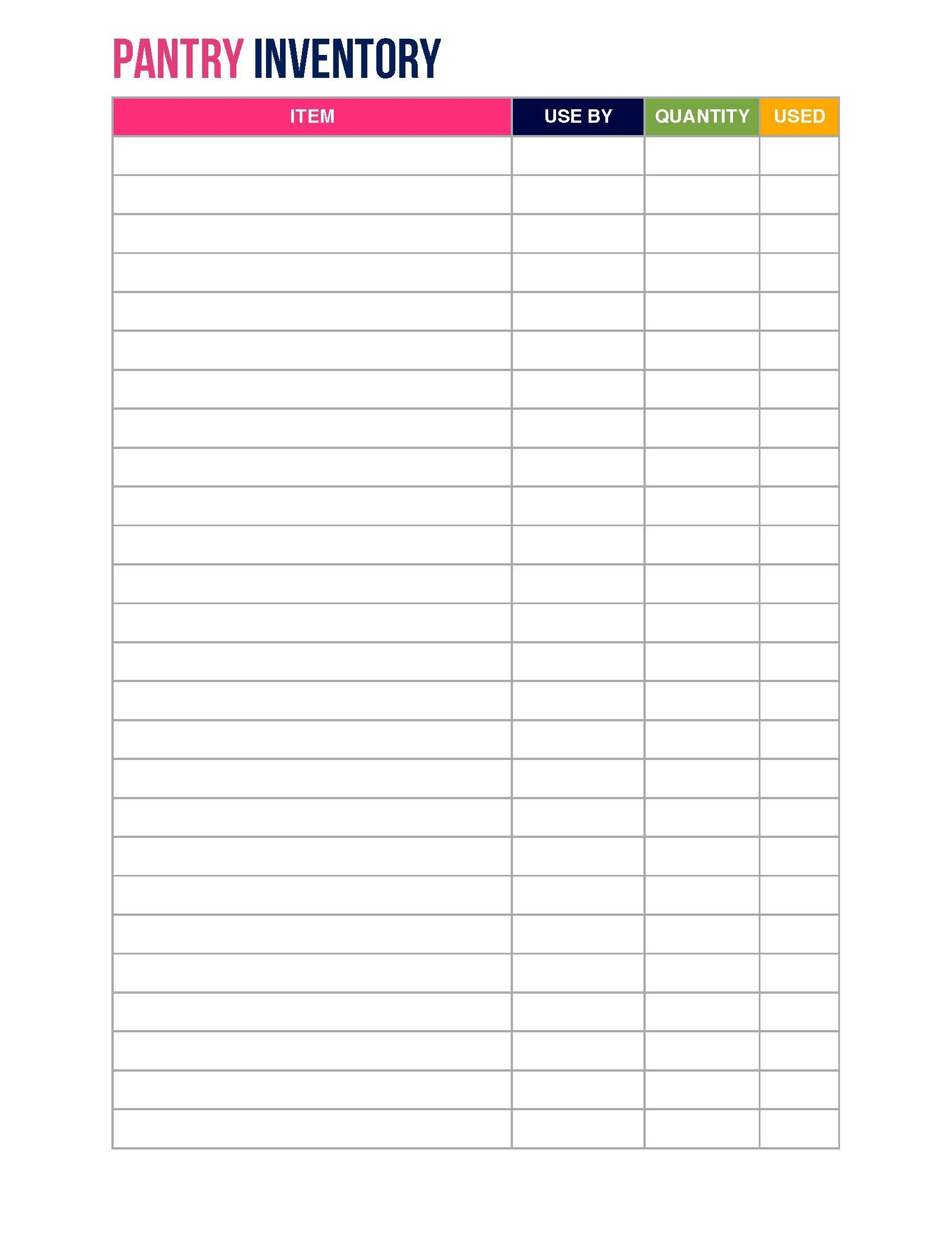 Printable Food Inventory Template