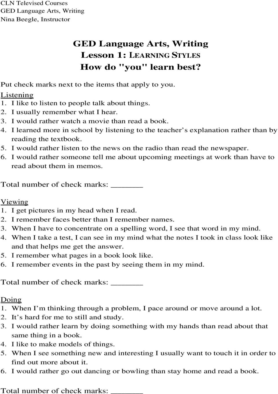 GED Language Arts Writing Lesson 1 Noun Overview Worksheet PDF 