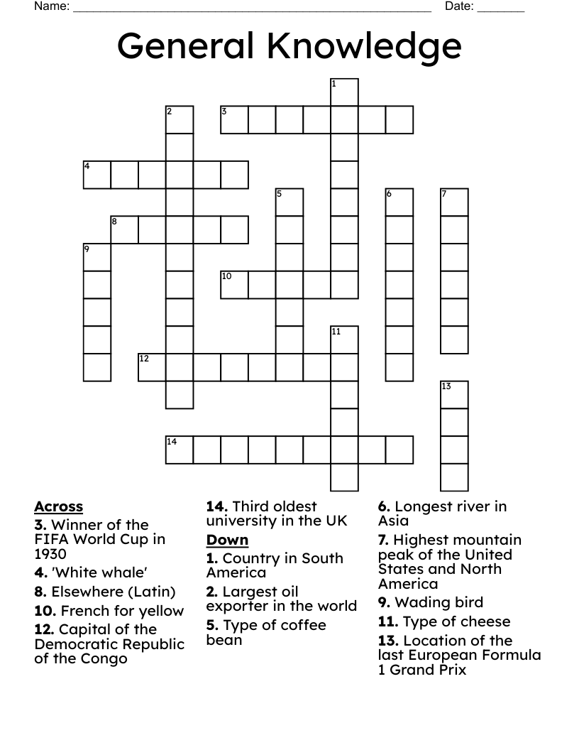 Free Online Medium Level Crosswords