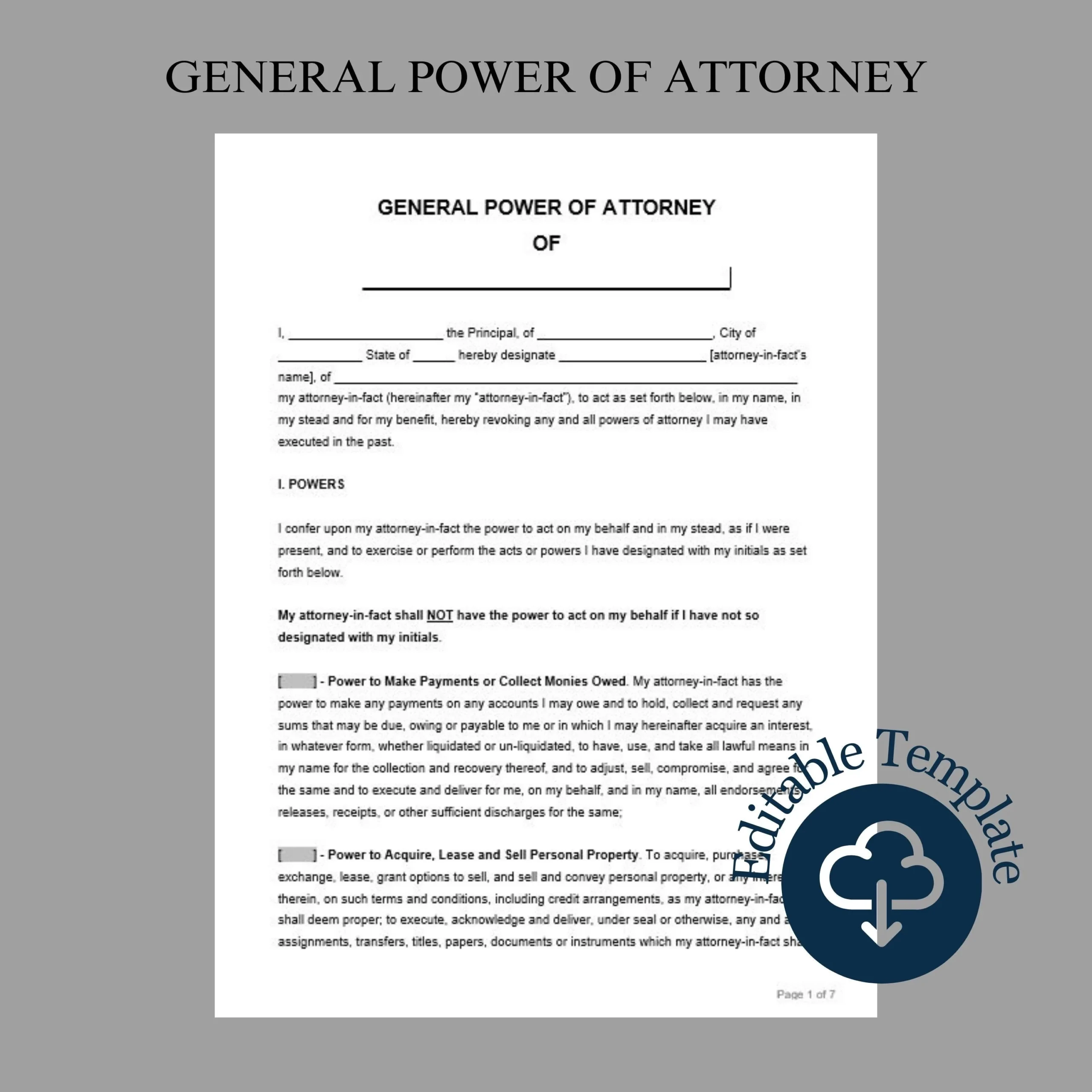 General Power Of Attorney Form Template Digital Doc Inc
