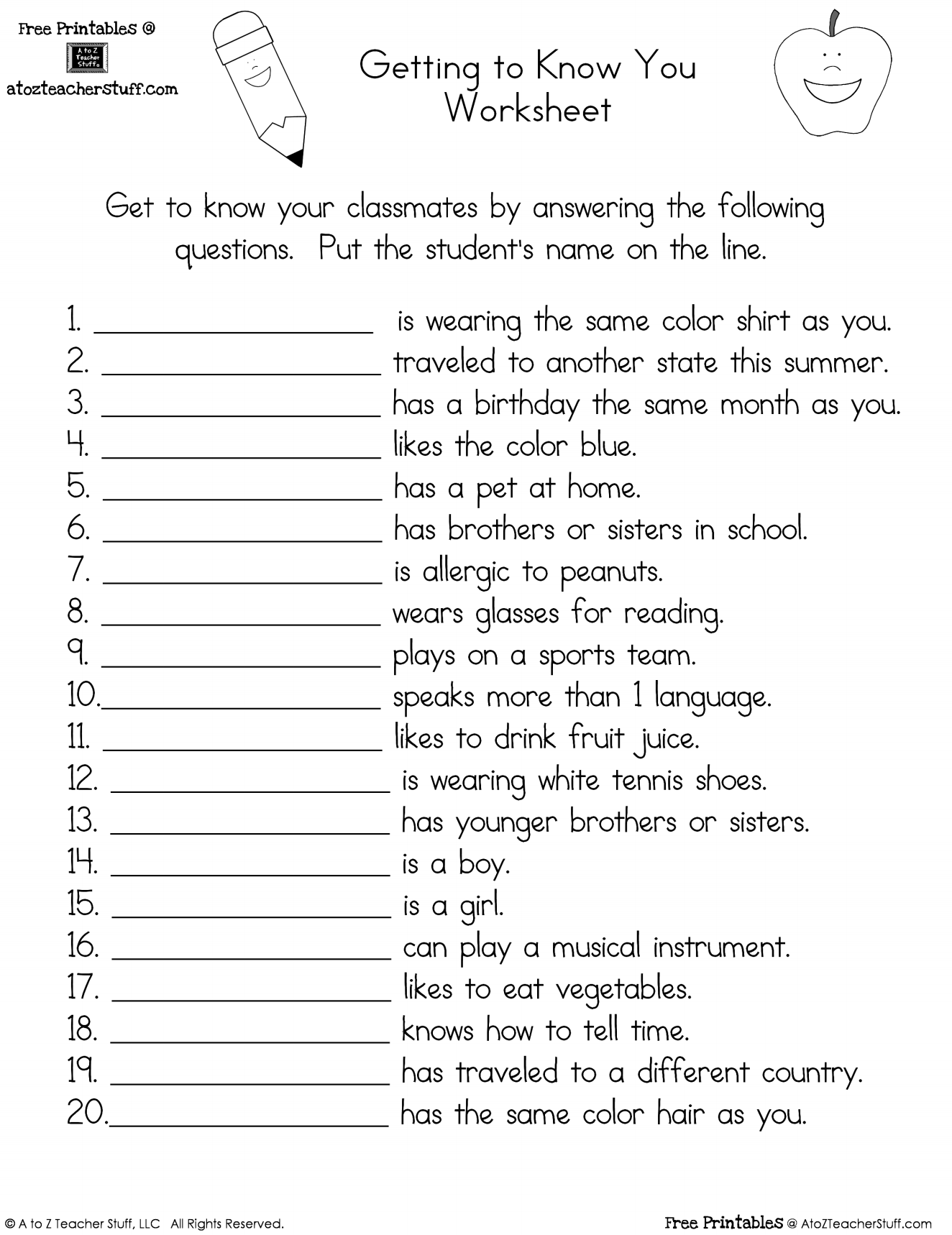 Free Printable Get To Know You Worksheet