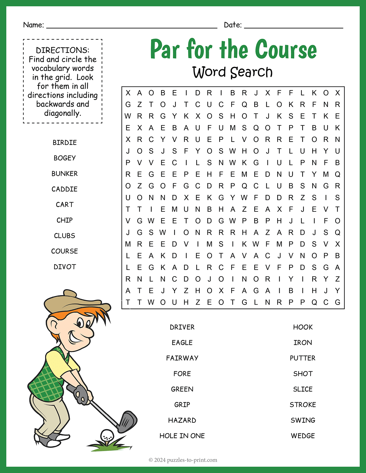 Golf Word Search