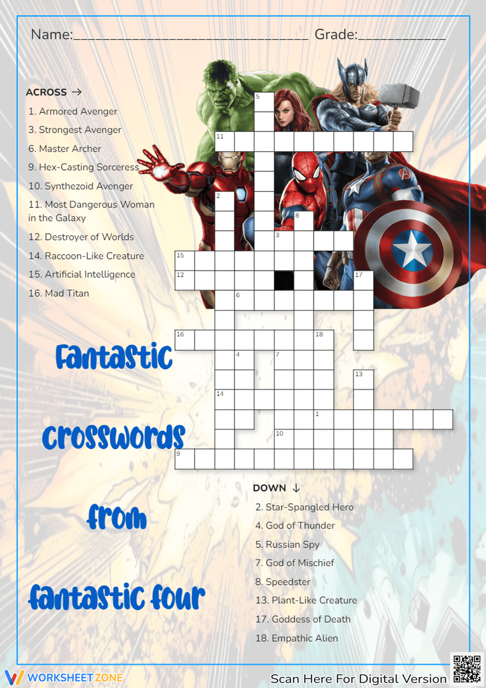 Grade 1 Marvel Crossword Puzzle Worksheets amp Printable