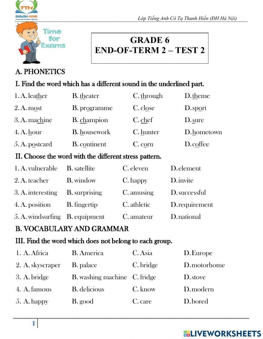 Free Printable English Worksheets Grade 6