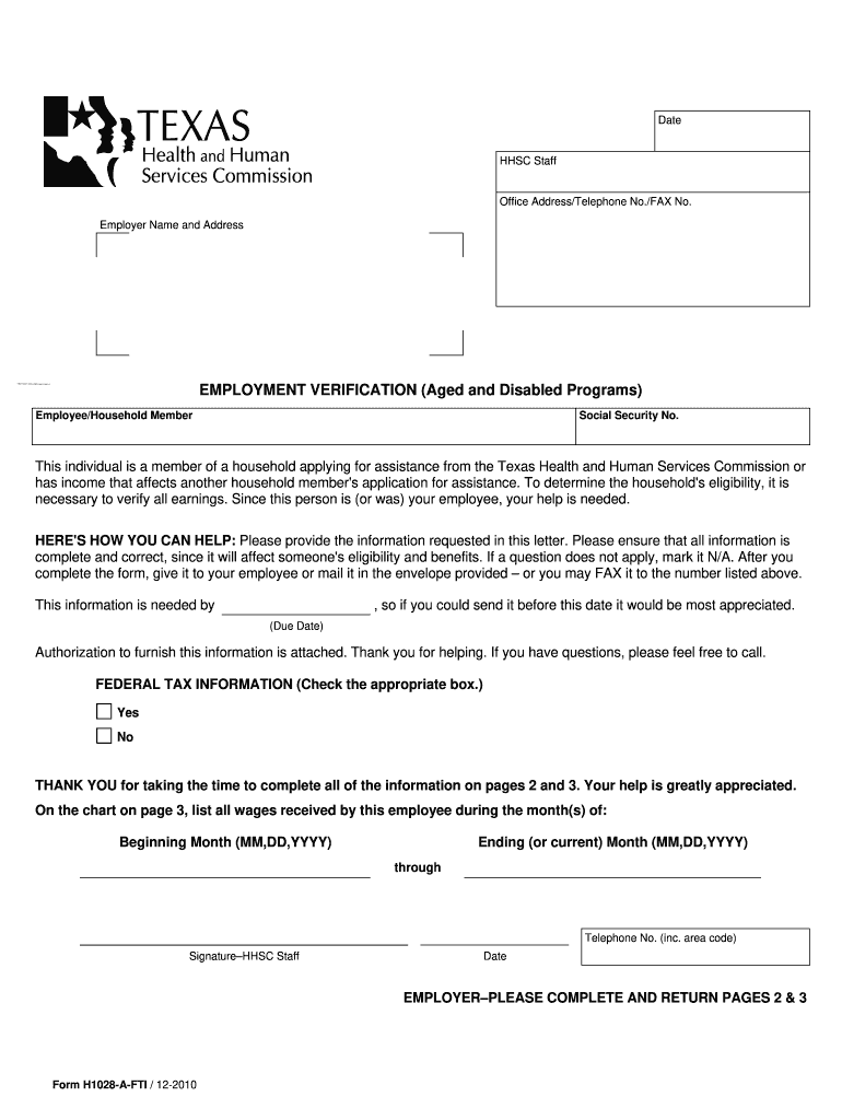 Form 1028 Employment Verification Form
