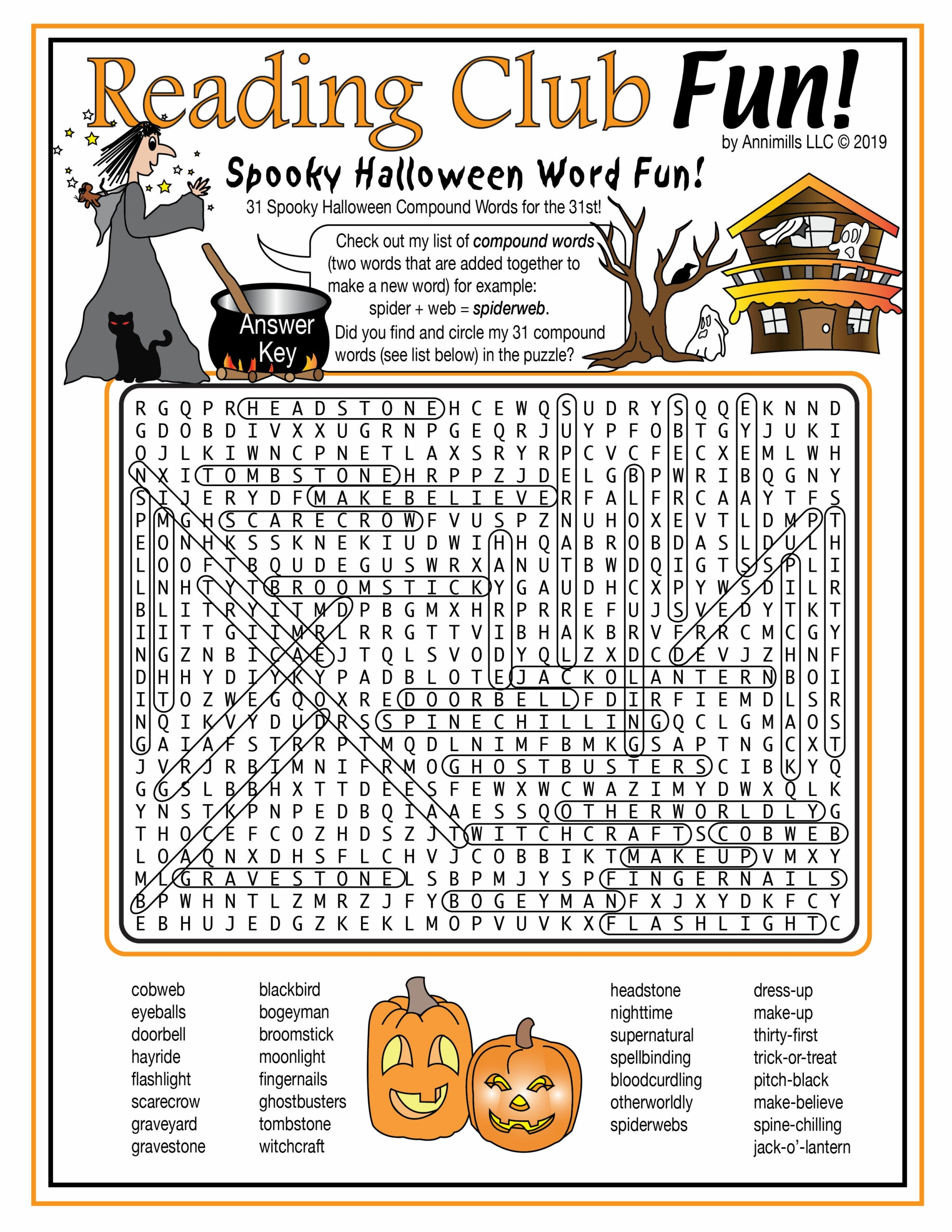 Halloween Compound Words Printable Word Search Puzzle Made By 