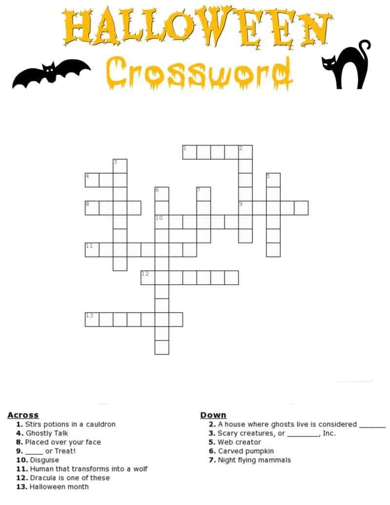 Halloween Crossword For Adults