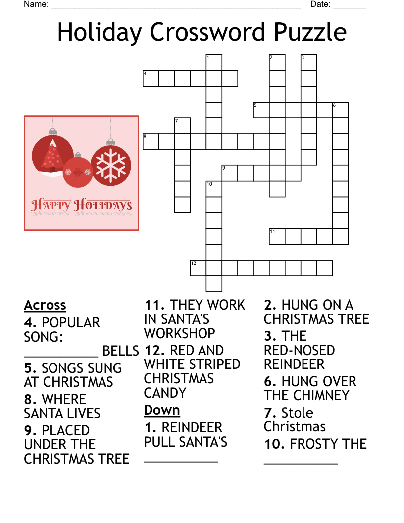 Holiday Crossword Puzzel WordMint