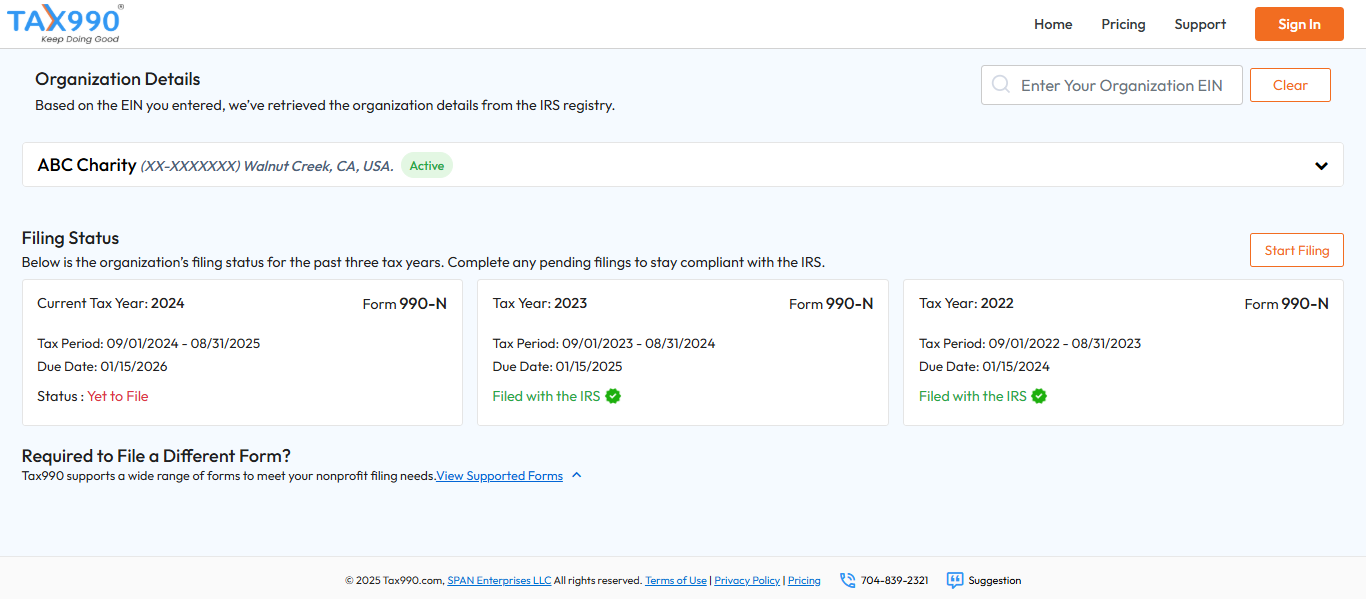 how do i file 990 n for a prior year