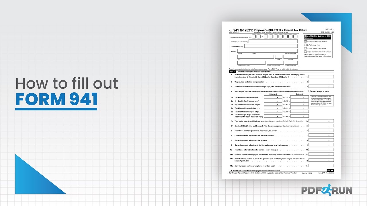 How To Fill Out Form 941 Or Employe s Quarterly Federal Tax Return Online PDFRun