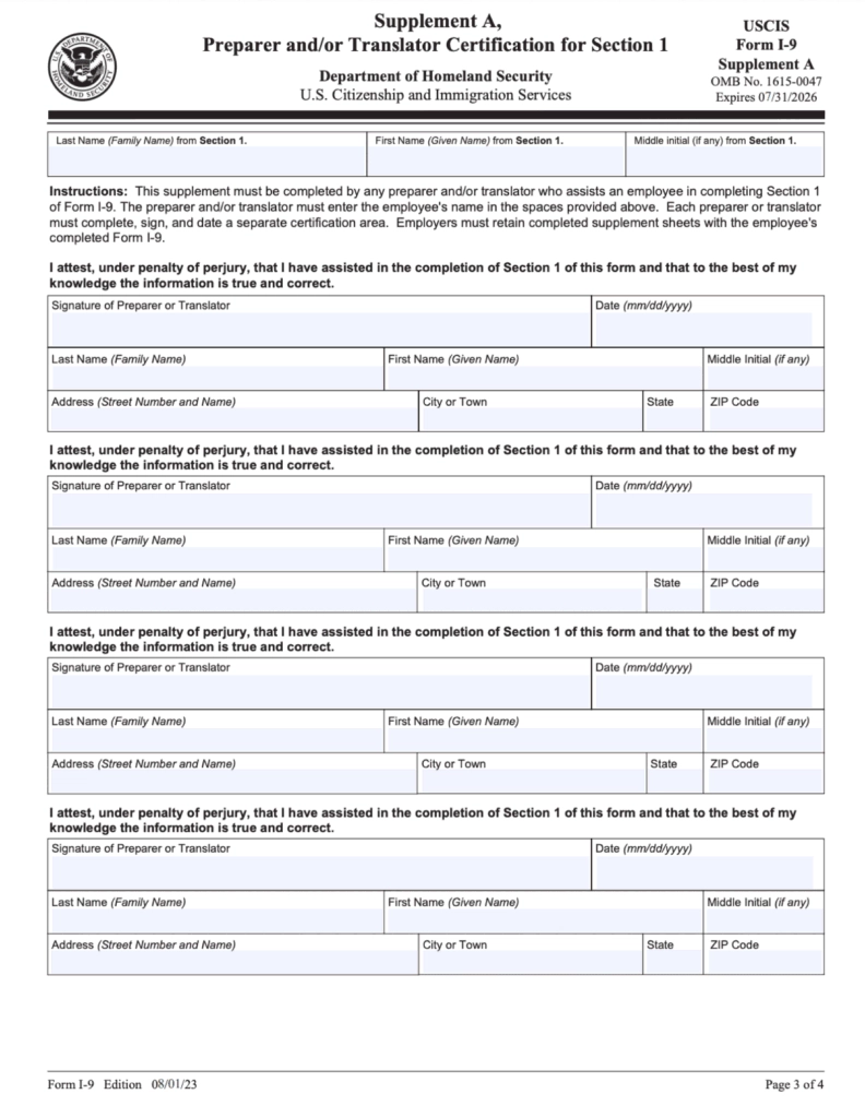 Printable Form I-9 Employment Verification