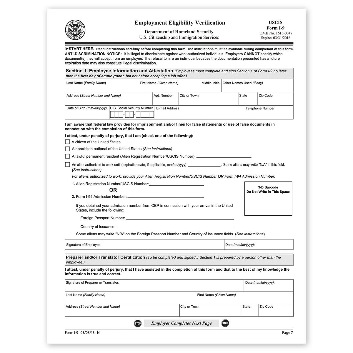 I 9 Form Employment Eligibility Verification TF1025