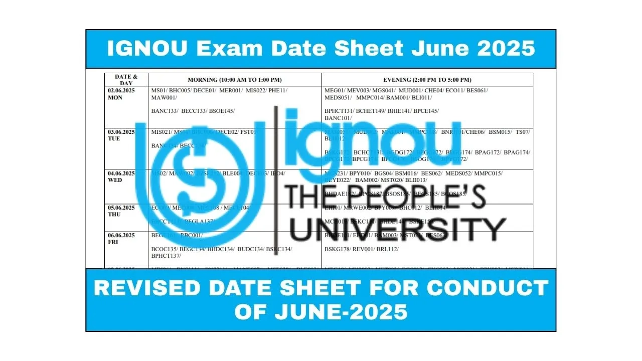 IGNOU Exam Date Sheet June 2025 Updated Check Exam Date Hall 