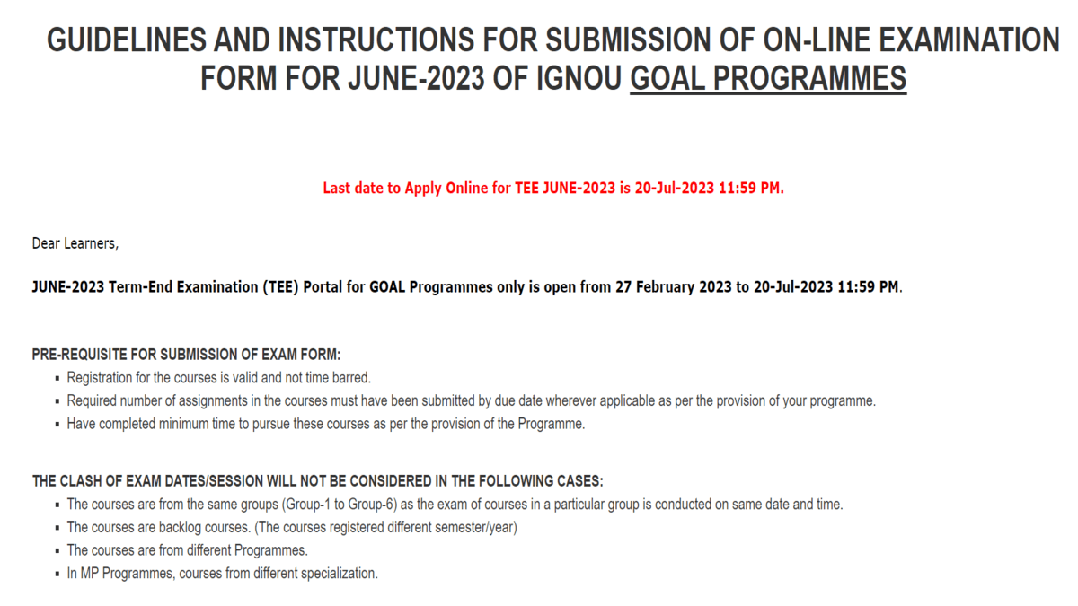 Ignou Exam Form June 2026