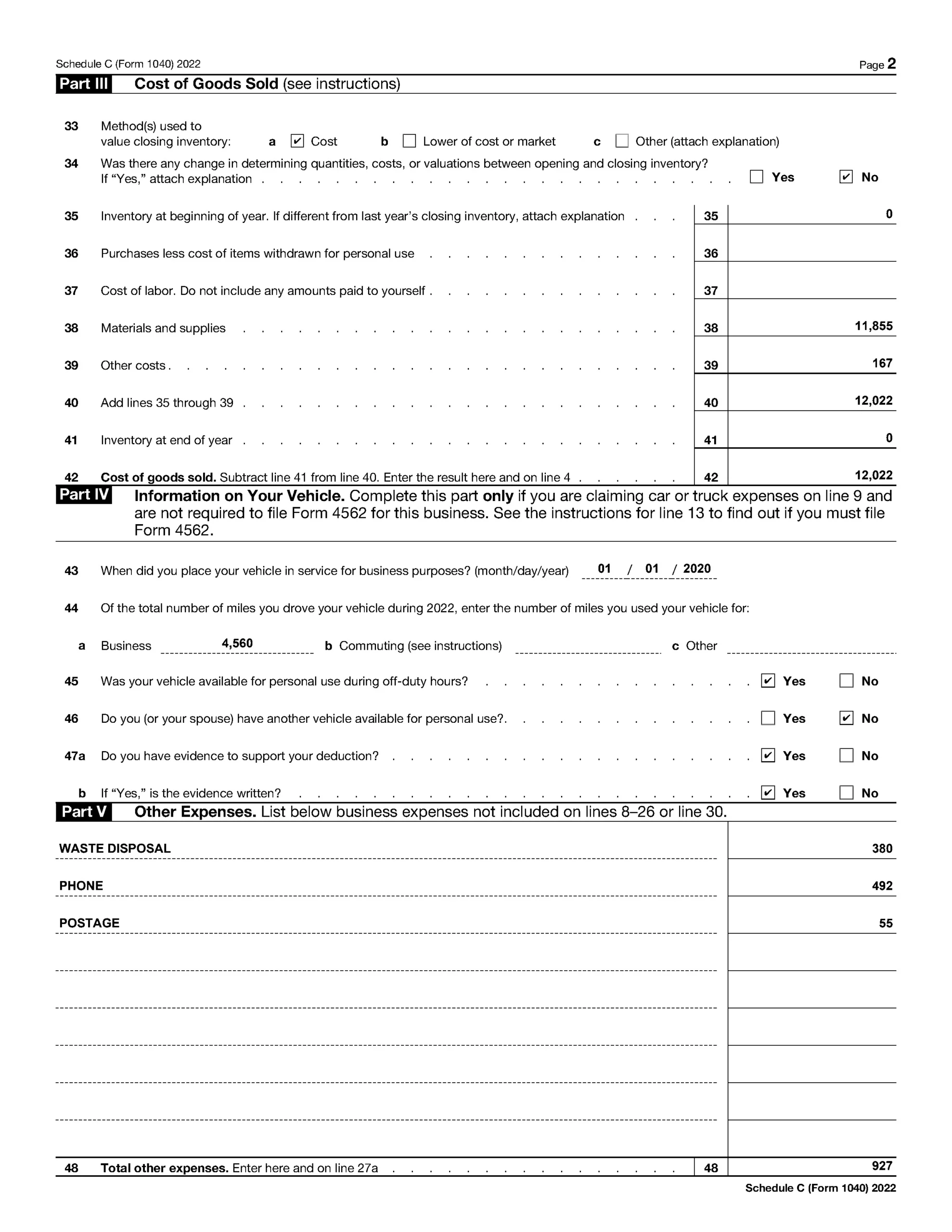 IRS Form 1040 Schedule C Automated Document Processing Vantage 