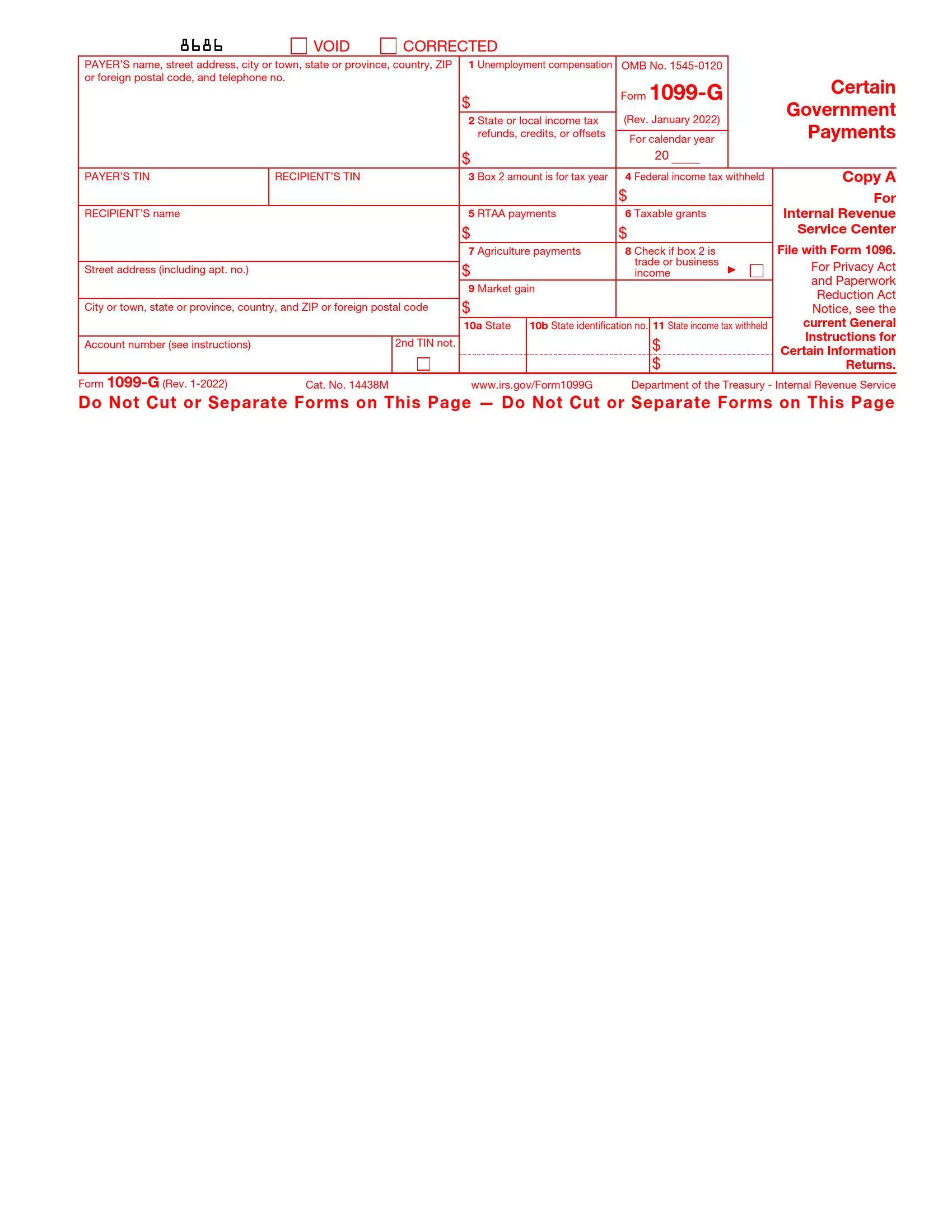 IRS Form 1099 G Fill Out Printable PDF Forms Online