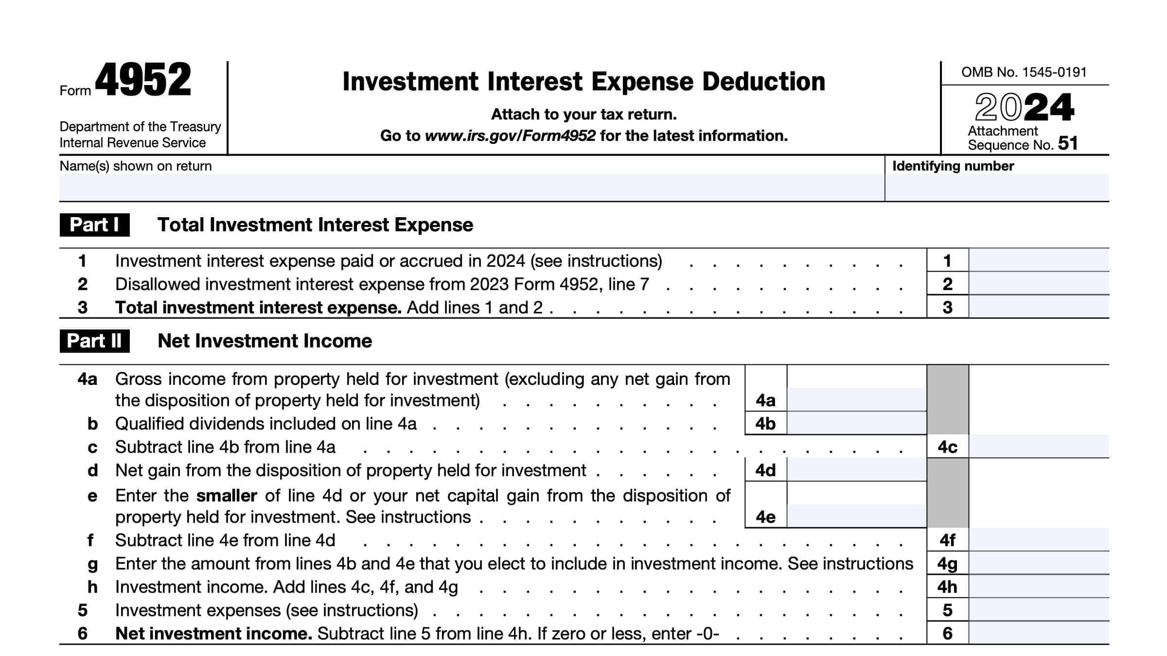 IRS Form 4952 Instructions Investment Interest Deduction