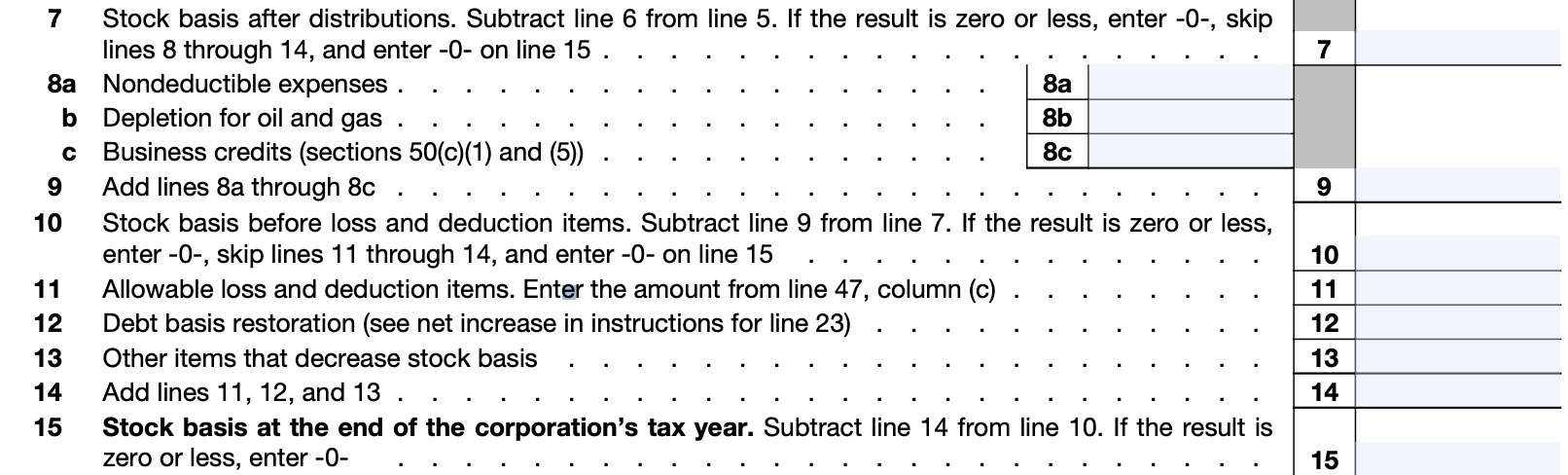 IRS Form 7203 Instructions S Corporation Stock amp Debt Basis