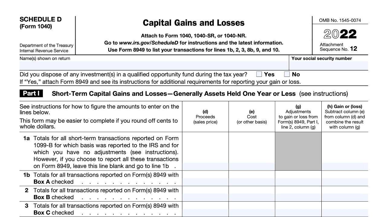 IRS Schedule D Walkthrough Capital Gains And Losses 