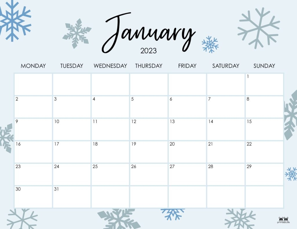 Free Printable Blank January Calendar