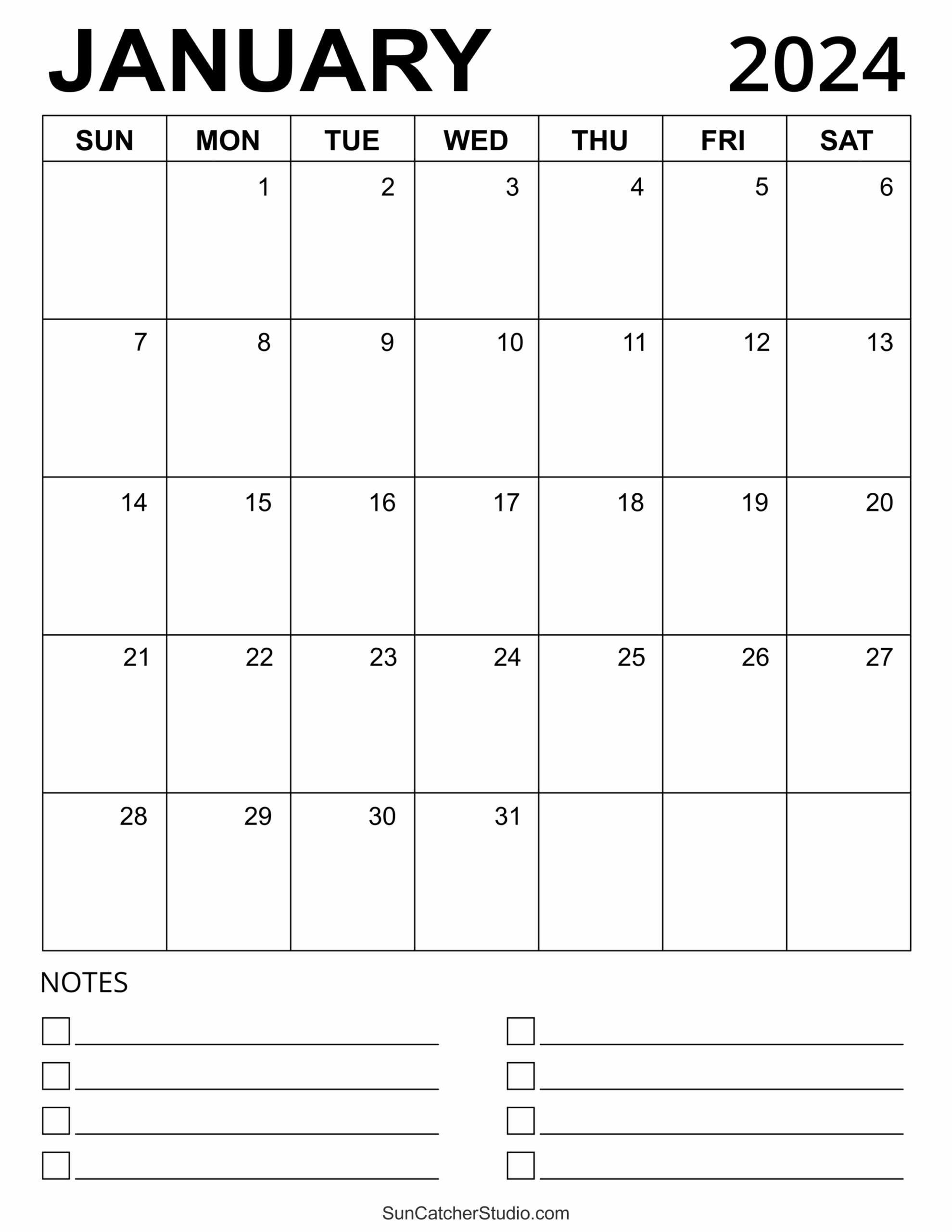 Printable Blank January Calendar