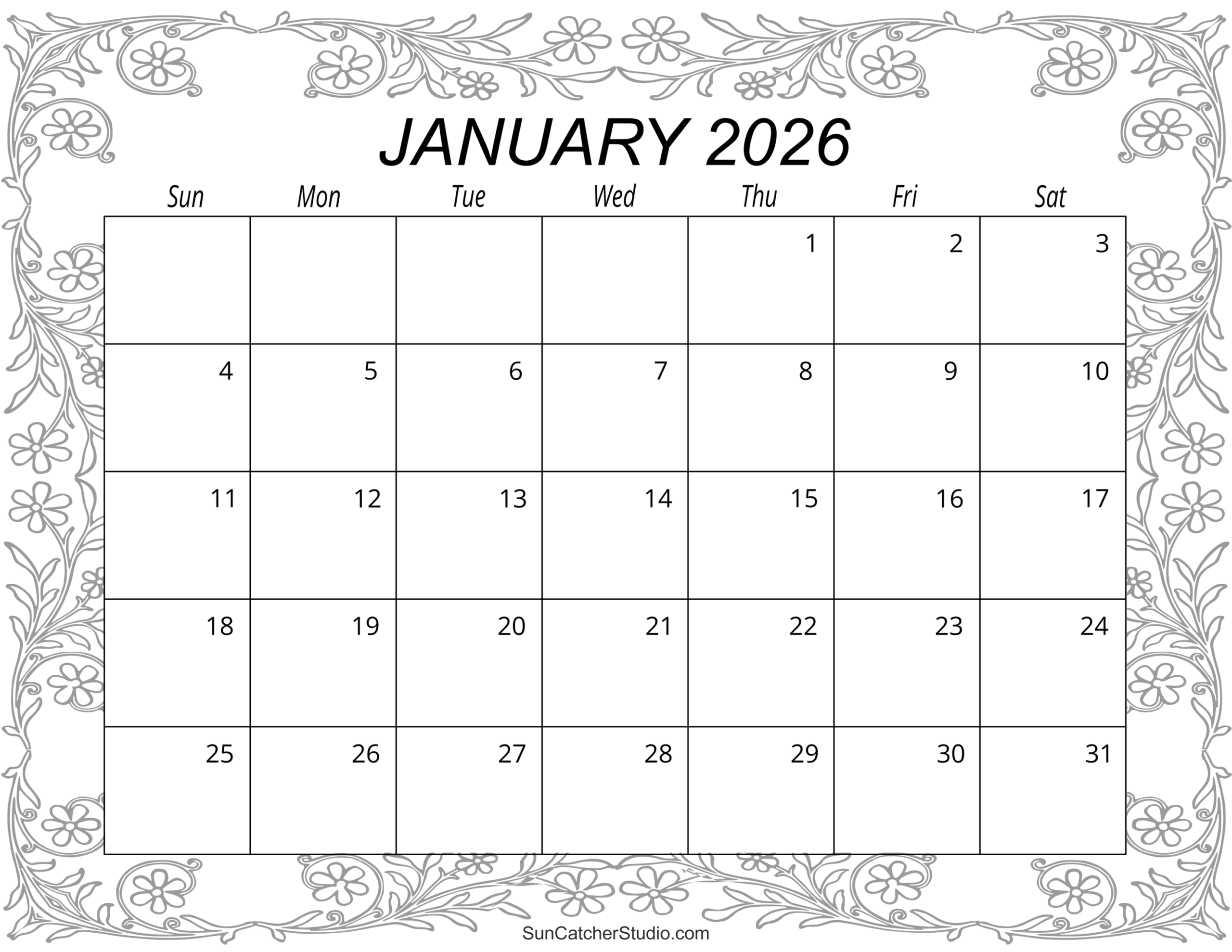Free Printable Blank Calendar 2026