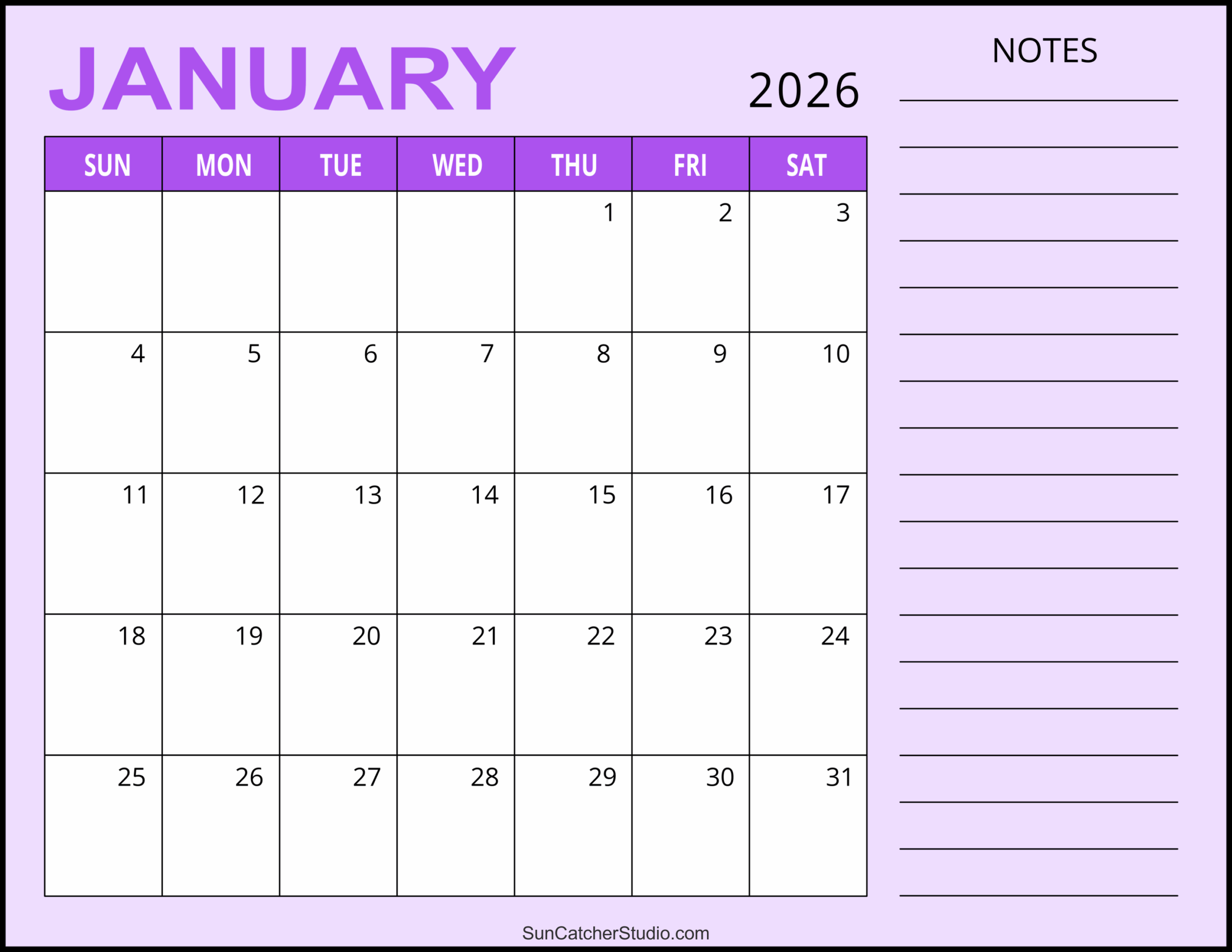 2026 Monthly Calendar With Holidays Printable Free