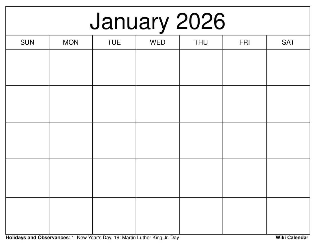 Printable Blank Calendar Pages 2026 Free