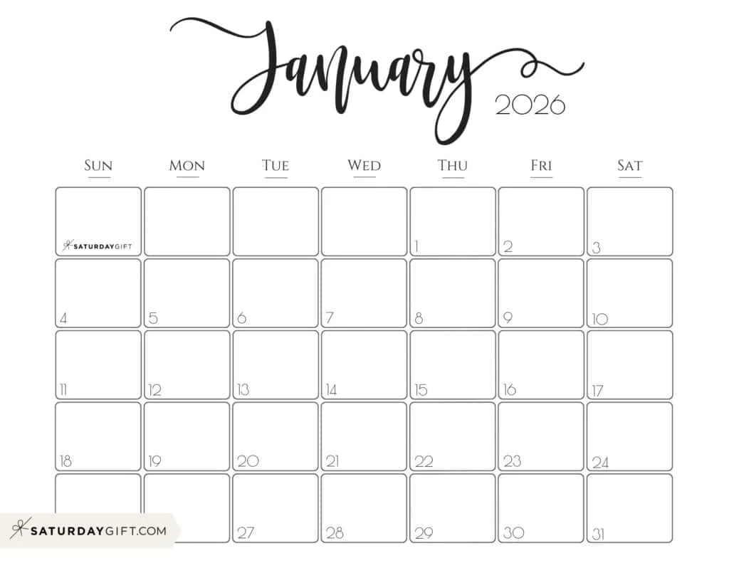 Jan 2026 Calendar Printable Free