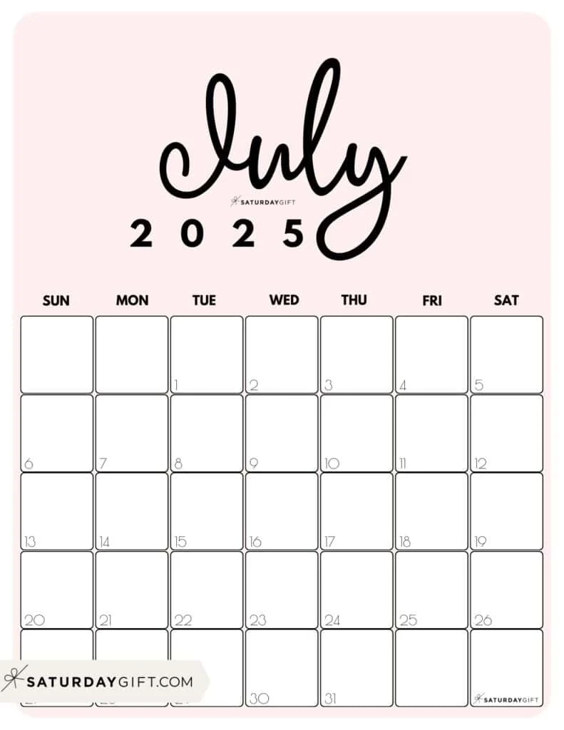 July 2025 Calendars 23 Cute Free Printable PDFs SaturdayGift