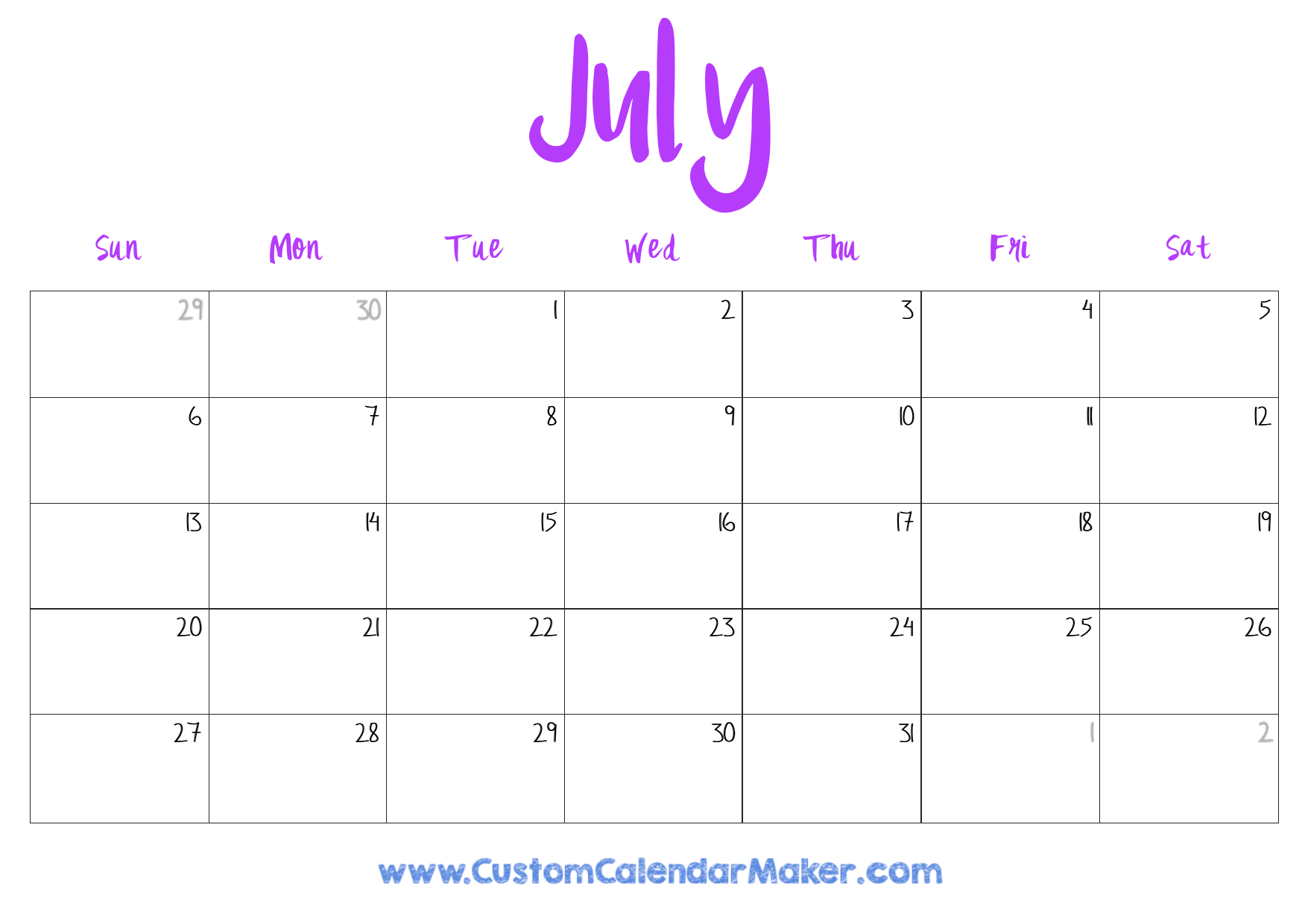 July 2025 Printable Calendar 23 Free Templates PDF Custom 