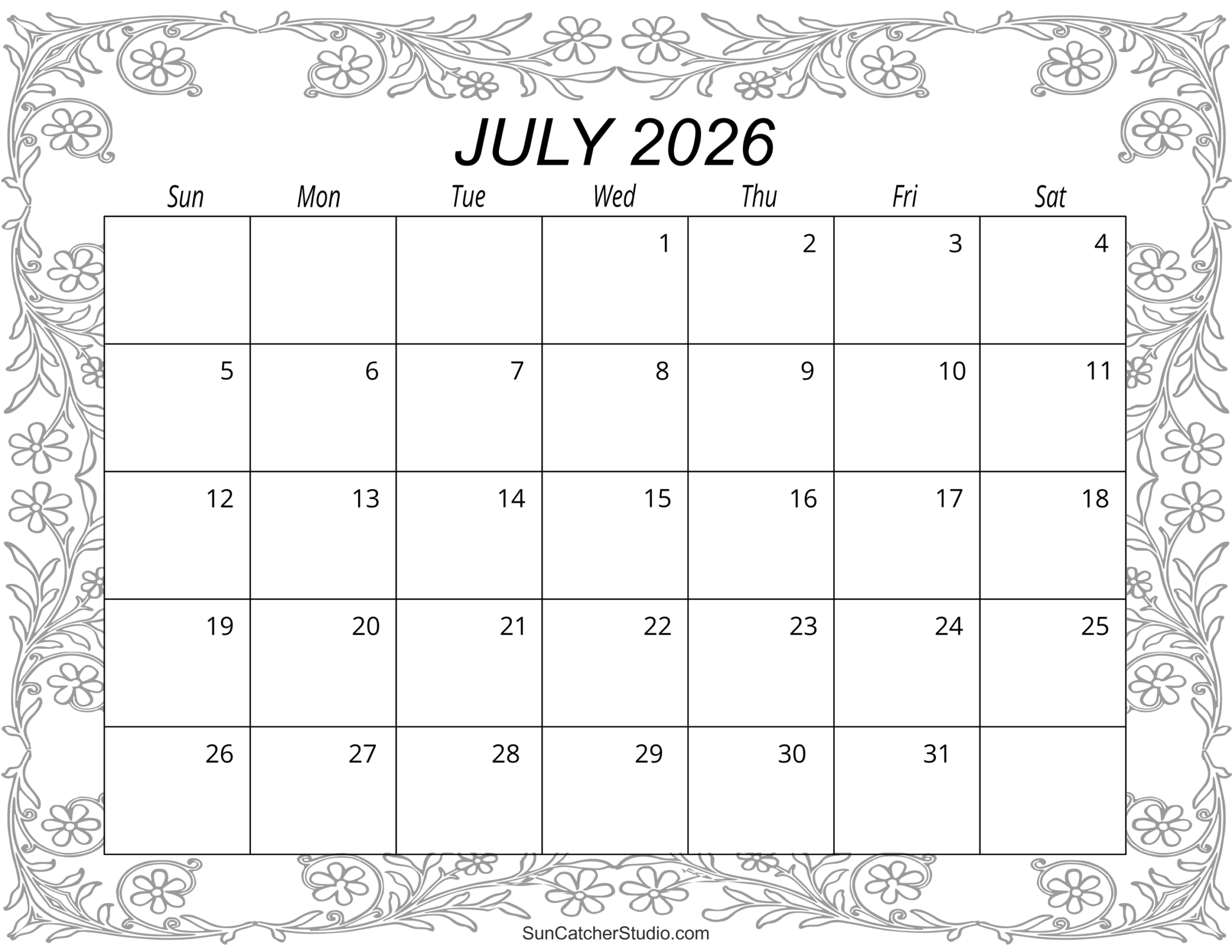 Printable Calendar 2026 July