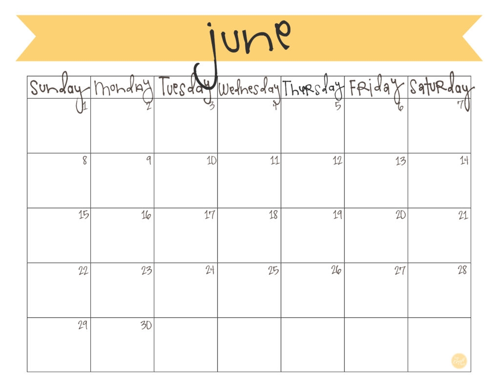 Blank Calendar June Printable
