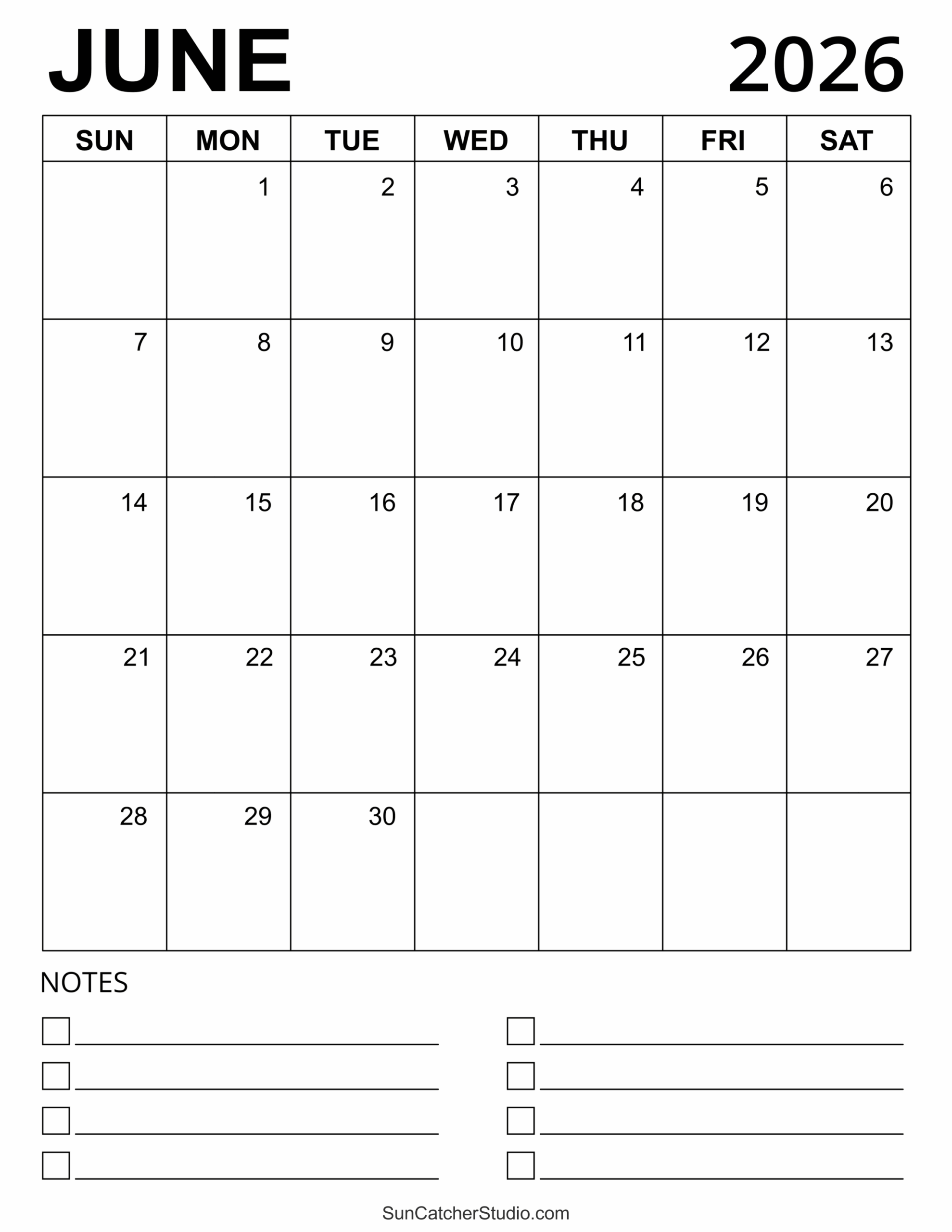 June 2026 Blank Printable Calendar