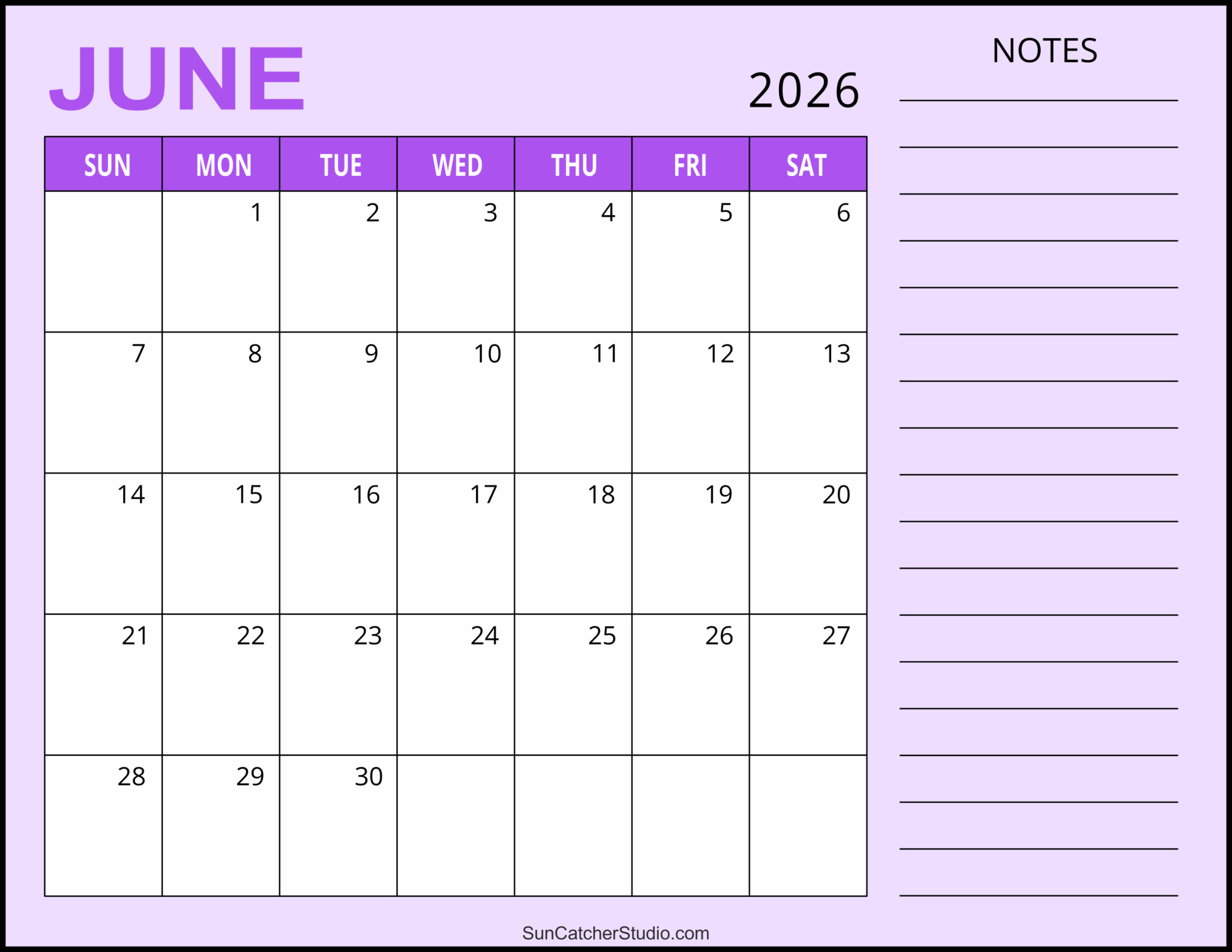 June 2026 Calendar Page With Holidays