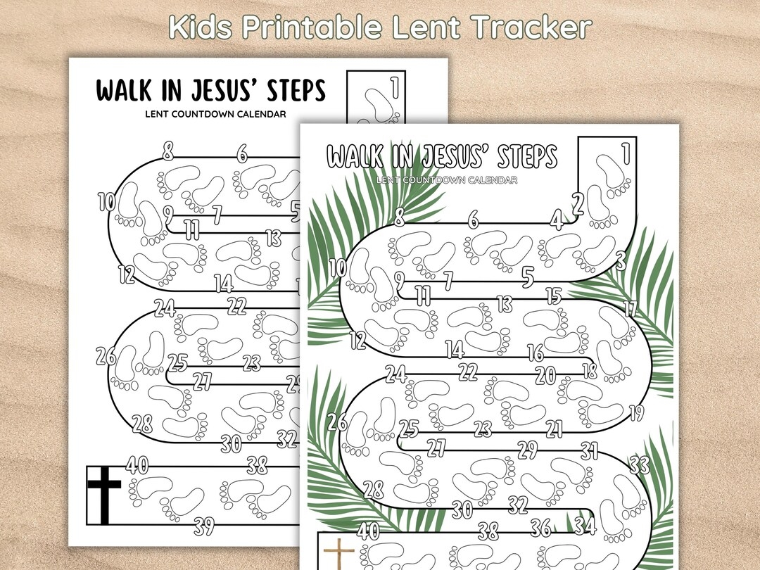 Kids 40 Days Of Lent Tracker 2026 Printable Countdown Calendar 