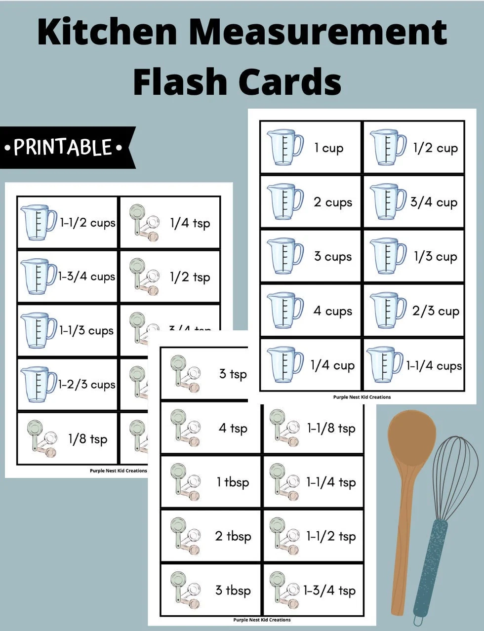 Kitchen Measurement Flash Cards Baking amp Cooking printable PDF 
