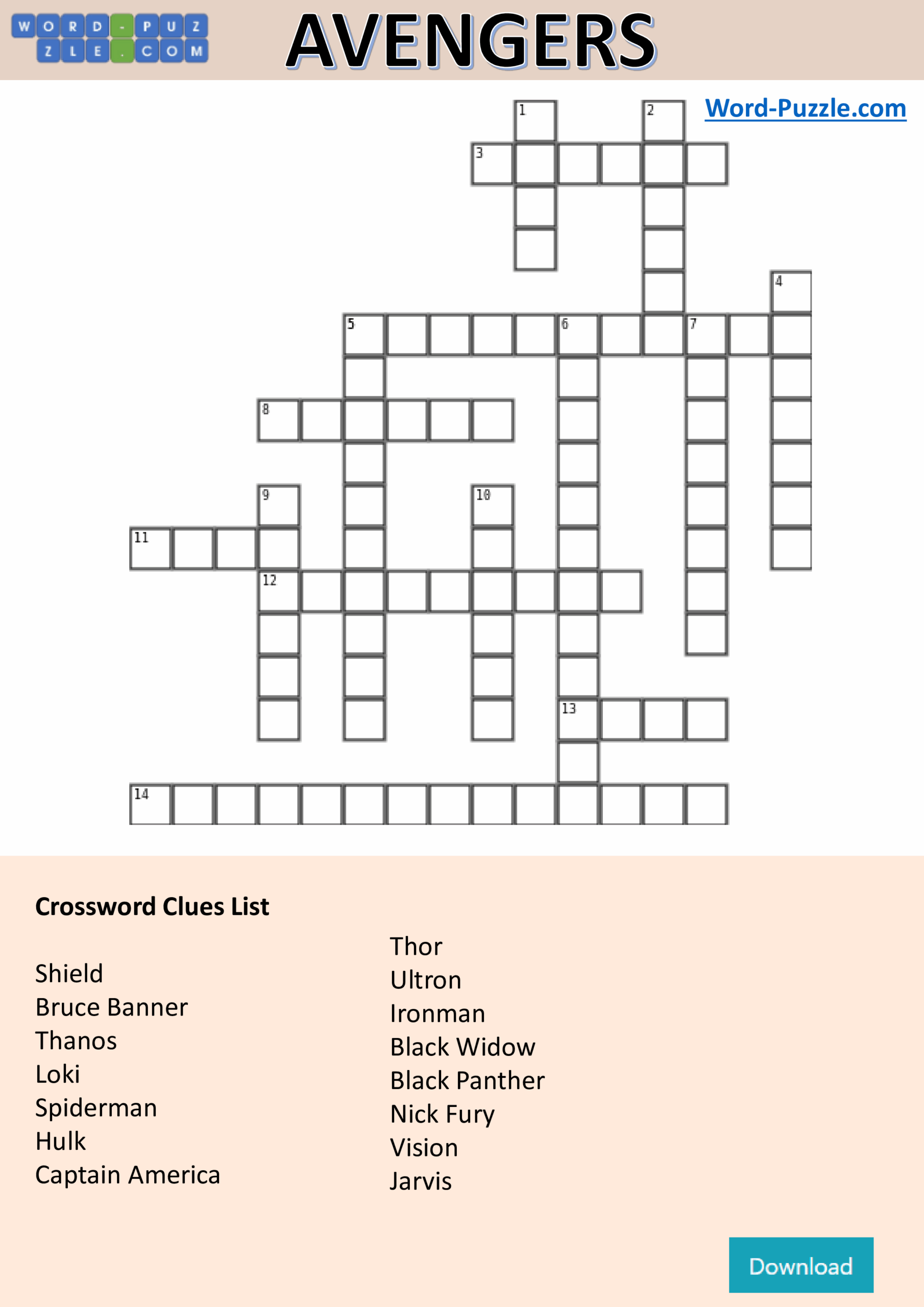 Captain Marvel Crossword Printable