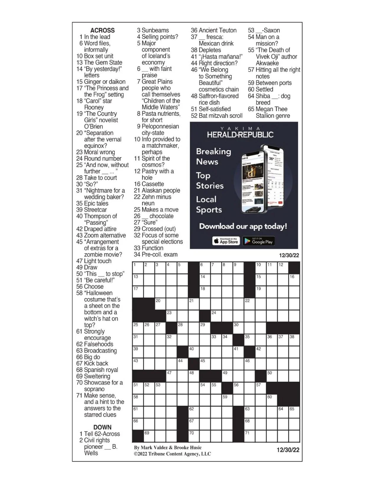 LA Times Crossword Dec 30 2022 Crosswords Yakimaherald