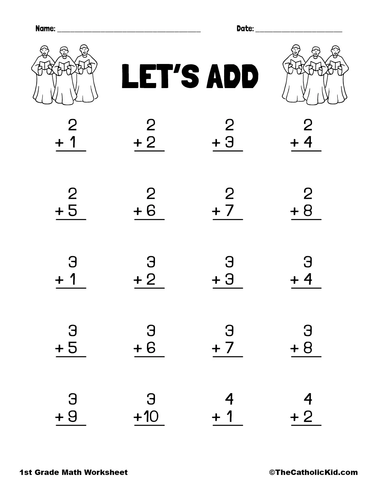 Let s Add 1st Grade Math Adding Worksheet Catholic 