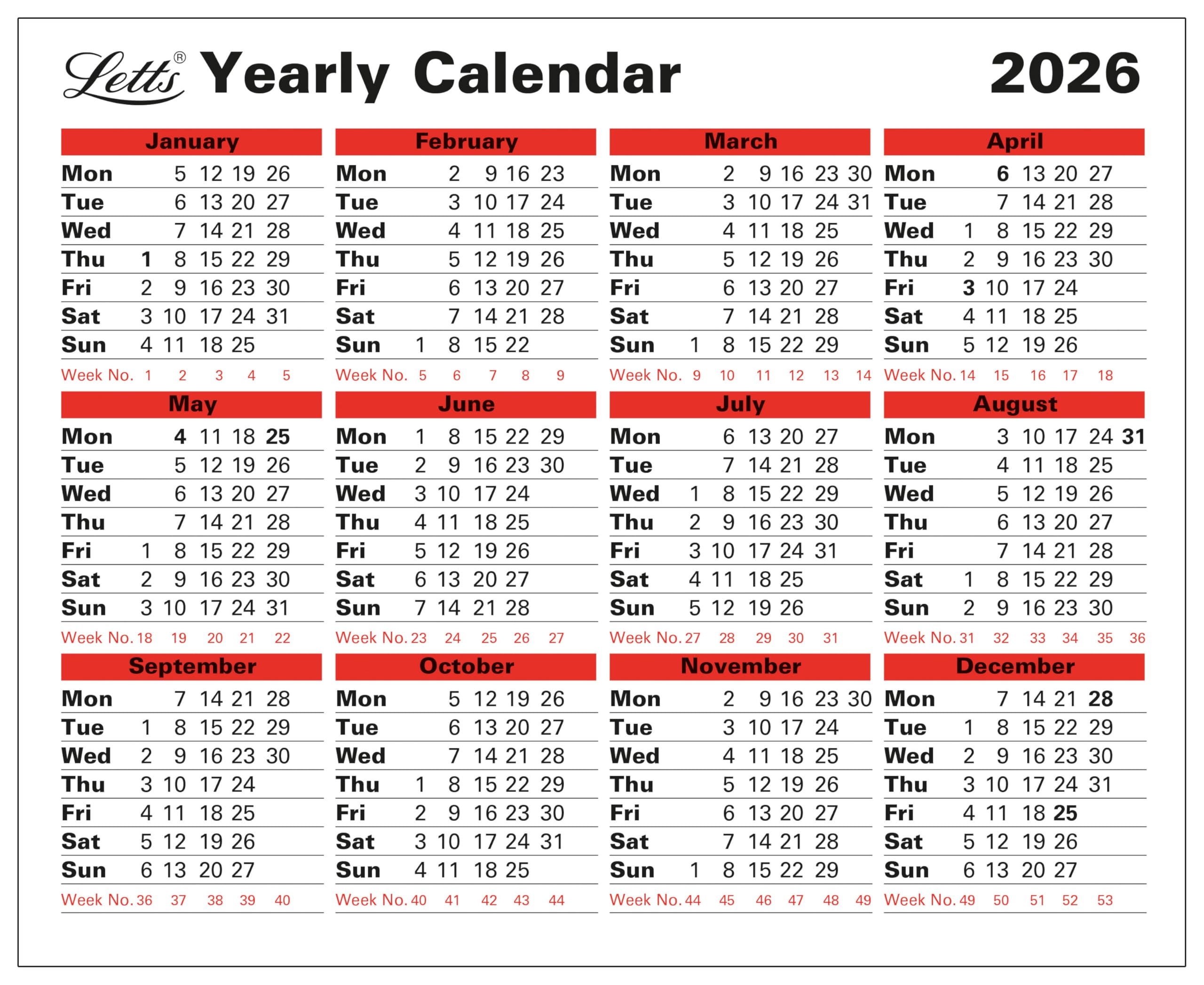 Letts Of London Yearly Calendar 2026 26 TYC Amazon co uk 