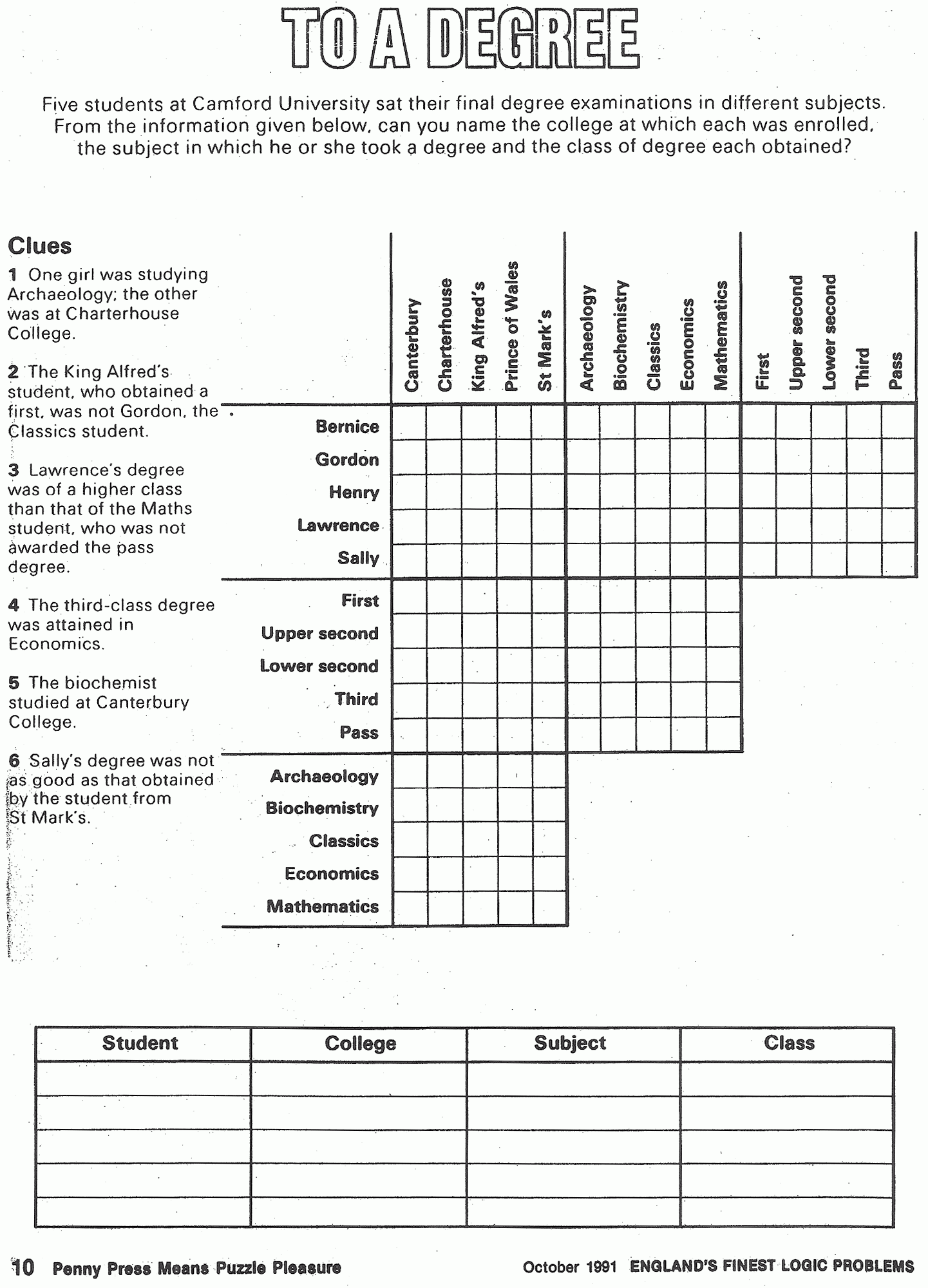 Logic Puzzles With Grids Printable
