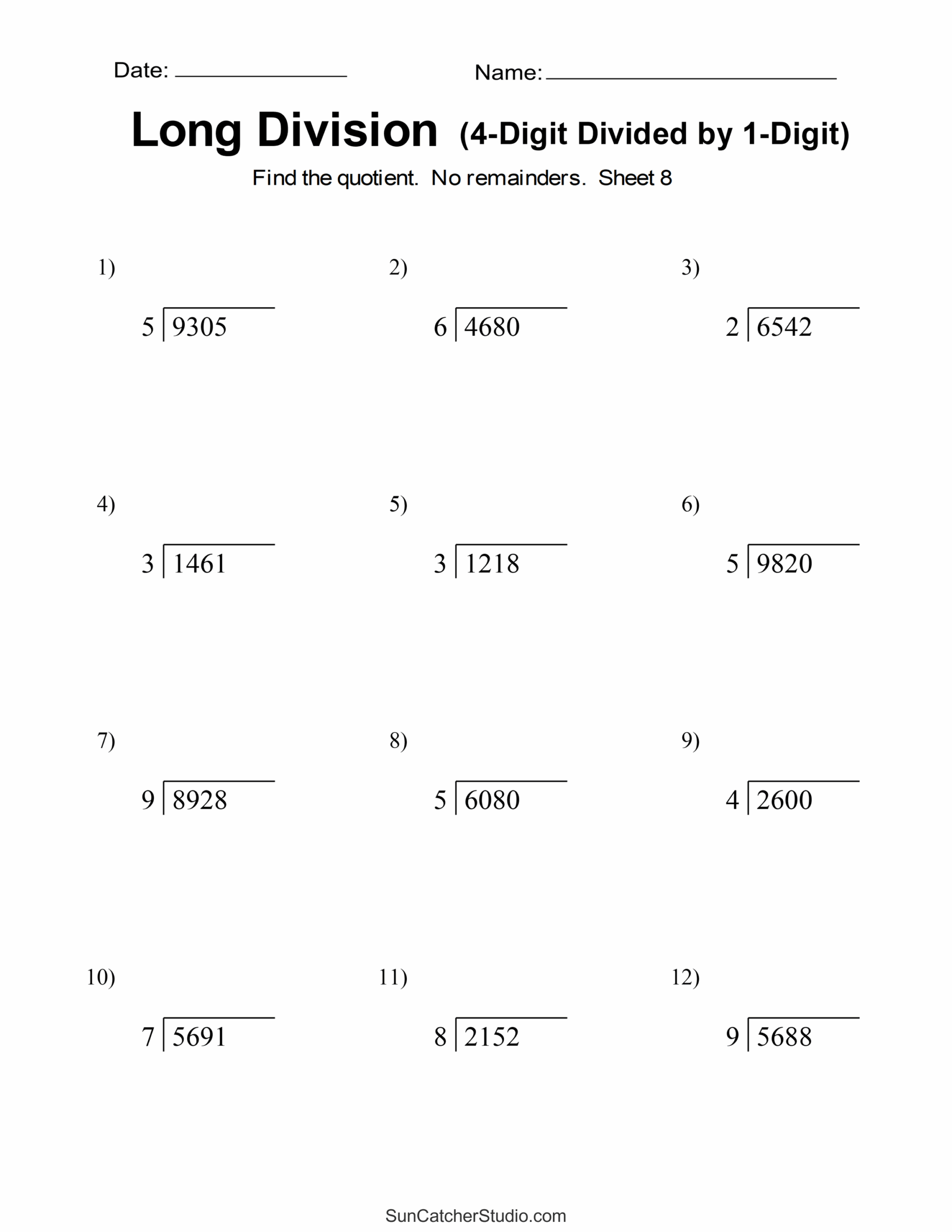 Printable Division Worksheets Grade 4