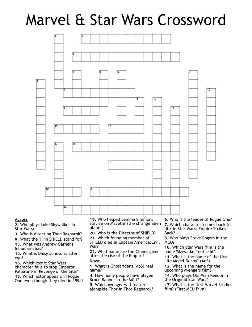 Marvel amp Star Wars Crossword WordMint