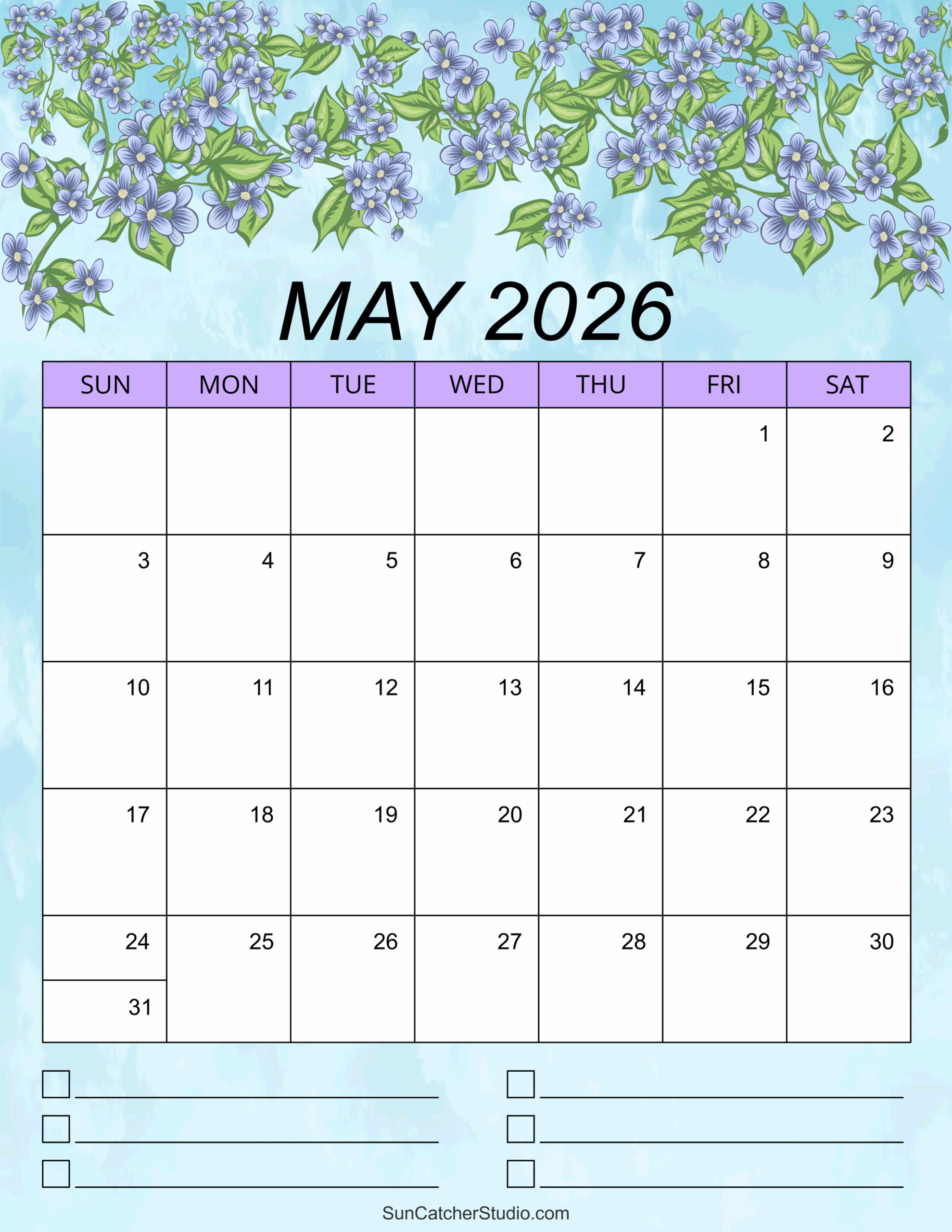 Blank Printable May 2026 Calendar