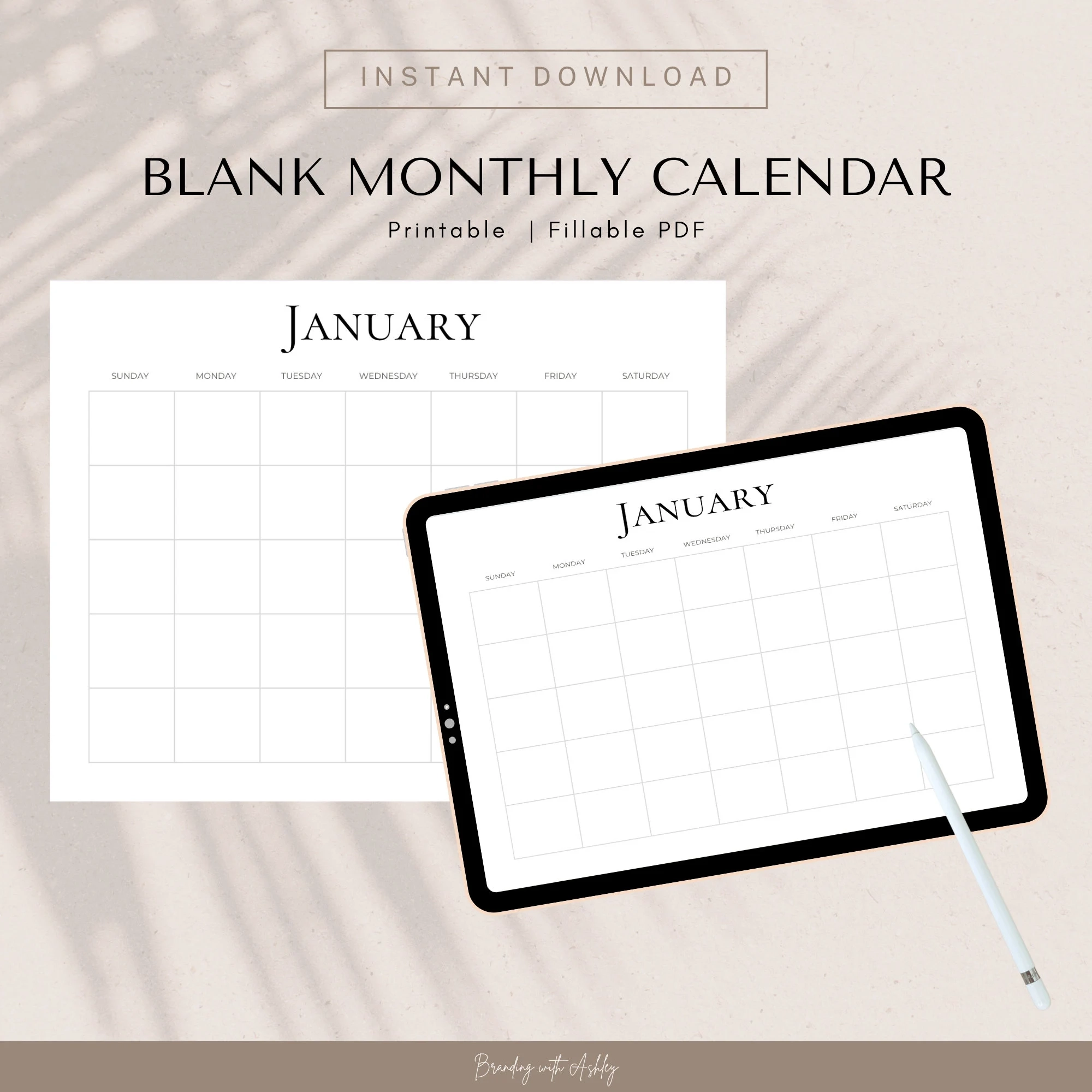 Printable Blank Month Calendar Earthtones