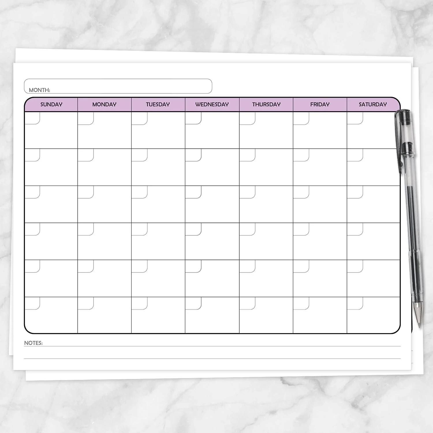 Modern Blank Monthly Calendar Purple Full Page Printable 