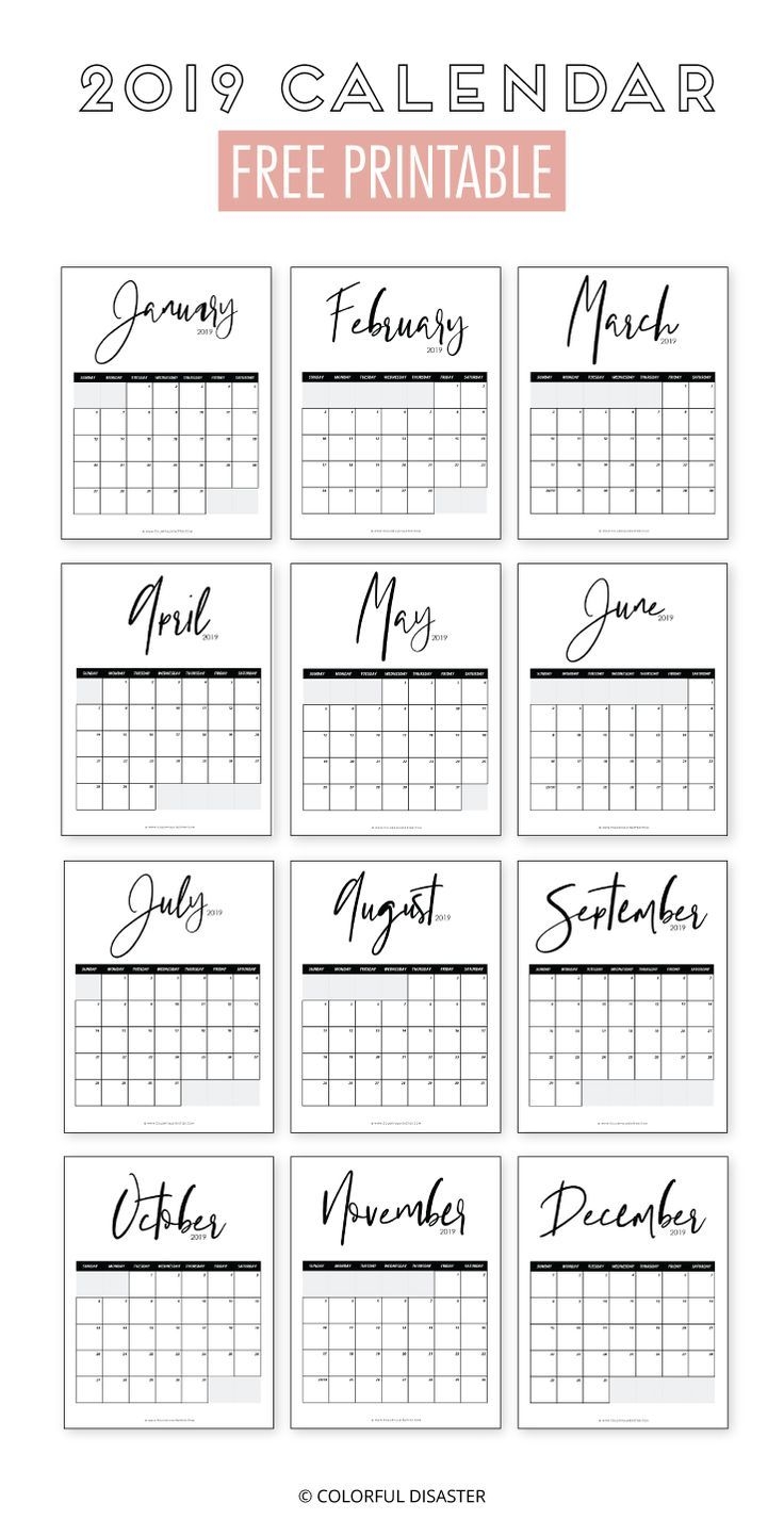 Monthly Printable Calendar 2019 FREE Download Colorful Disaster 