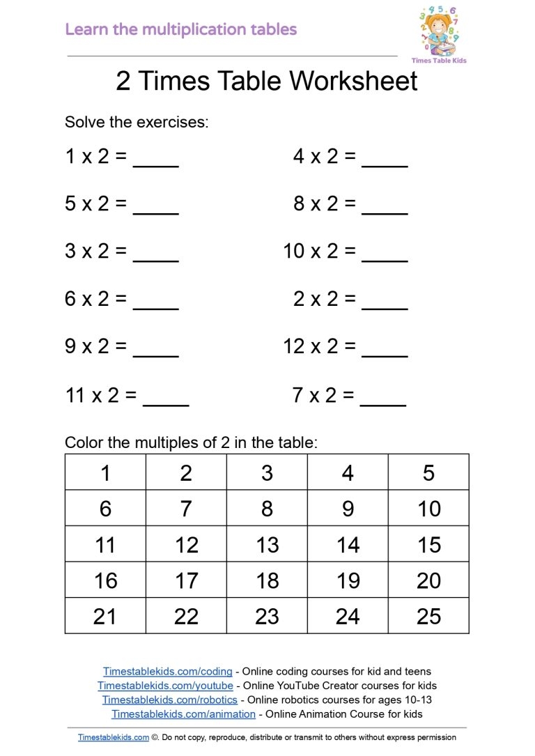 Printable Times Table Worksheets Free