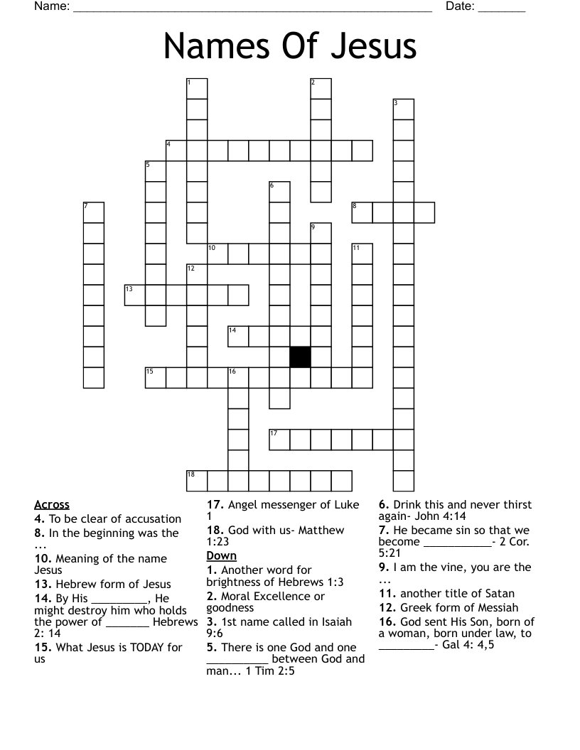 Free Printable Jesus Crossword Puzzles
